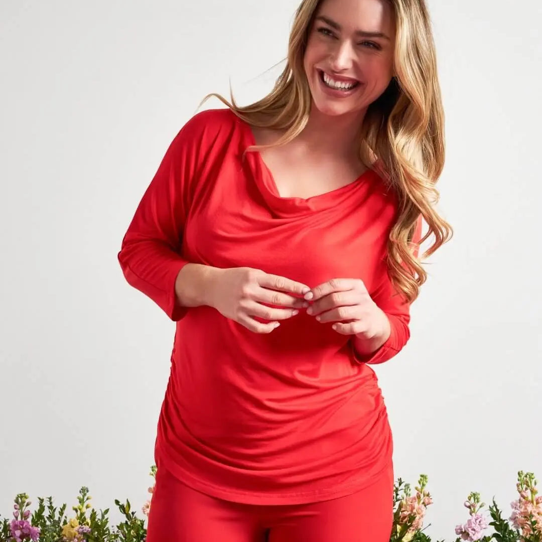 Maglia in jersey di viscosa elasticizzata con scollo ad anello ed arricciature PAPAVERO DORABELLA XXL