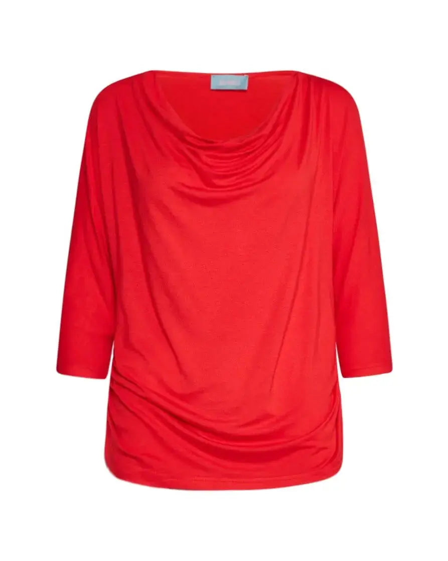Maglia in jersey di viscosa elasticizzata con scollo ad anello ed arricciature PAPAVERO DORABELLA