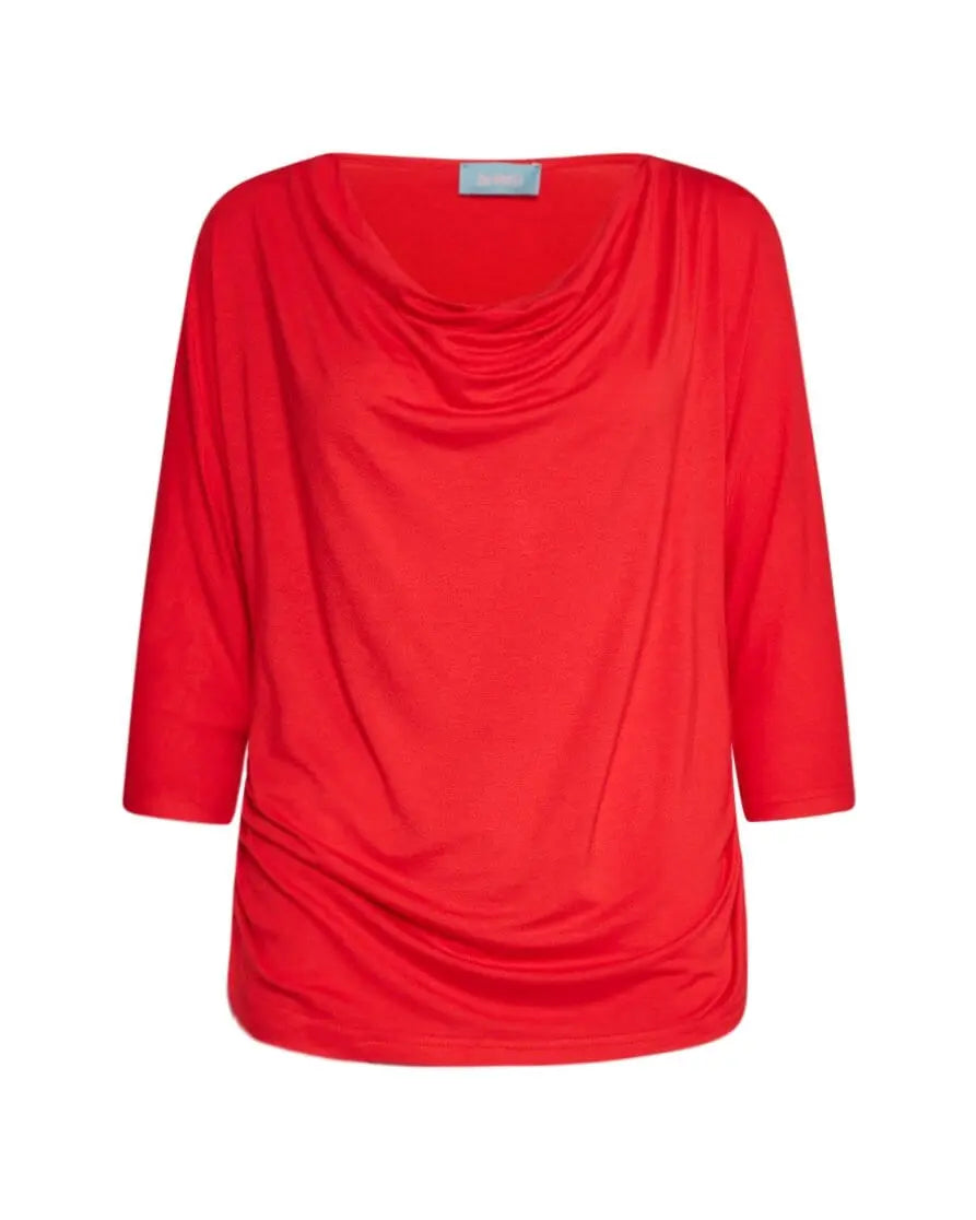 Maglia in jersey di viscosa elasticizzata con scollo ad anello ed arricciature PAPAVERO DORABELLA