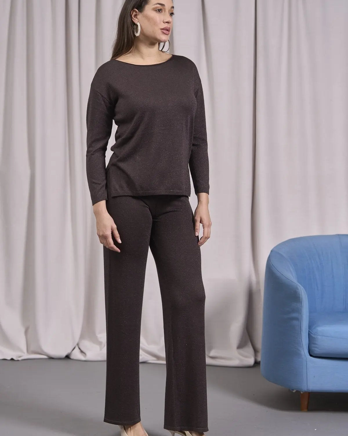 Maglia in lurex a girocollo con spacchi e costine MORO IRONICA