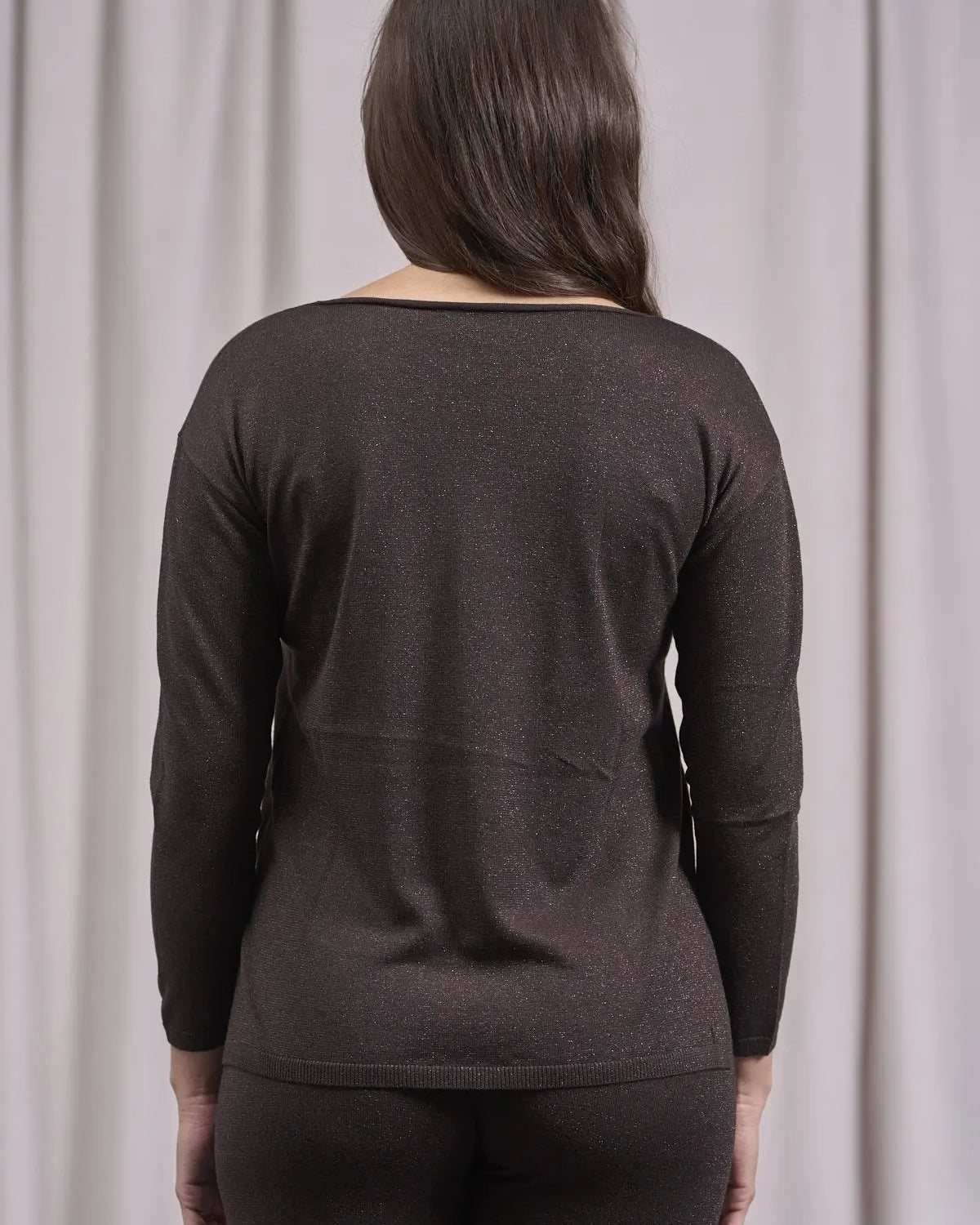 Maglia in lurex a girocollo con spacchi e costine MORO IRONICA