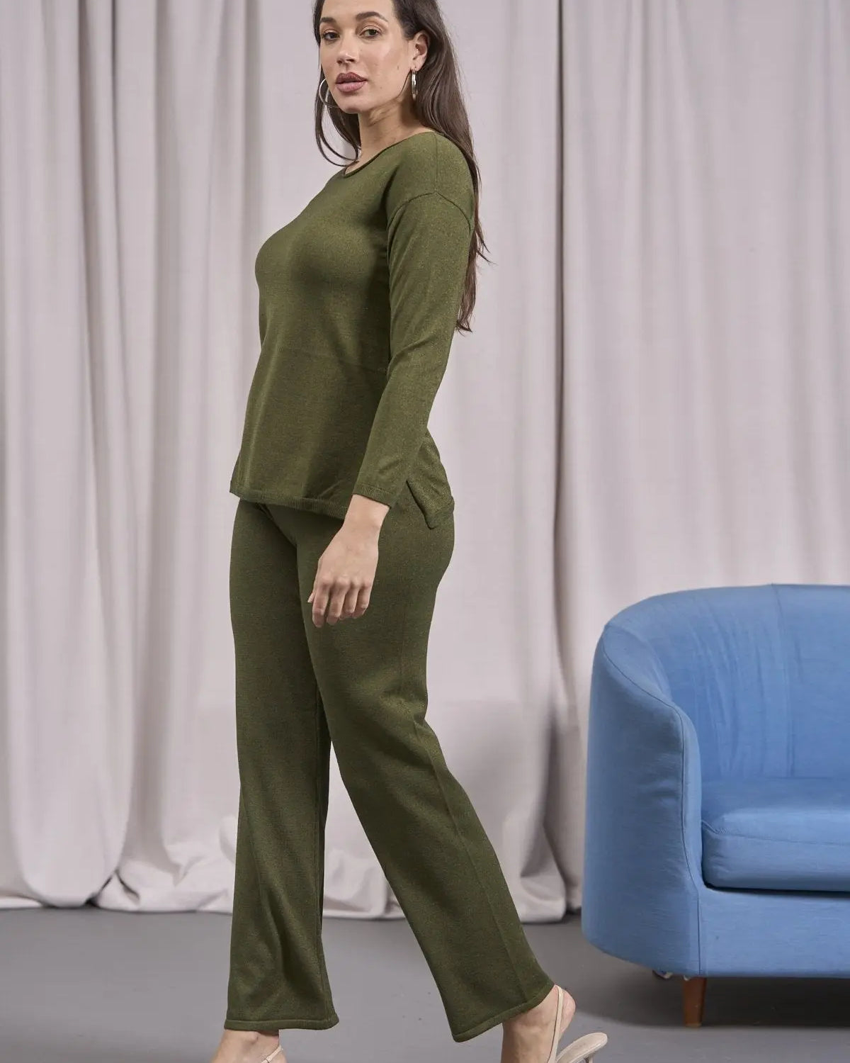 Maglia in lurex a girocollo con spacchi e costine OLIVA IRONICA