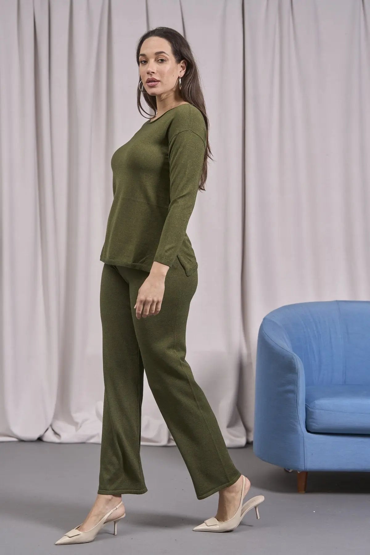 Maglia in lurex a girocollo con spacchi e costine OLIVA IRONICA