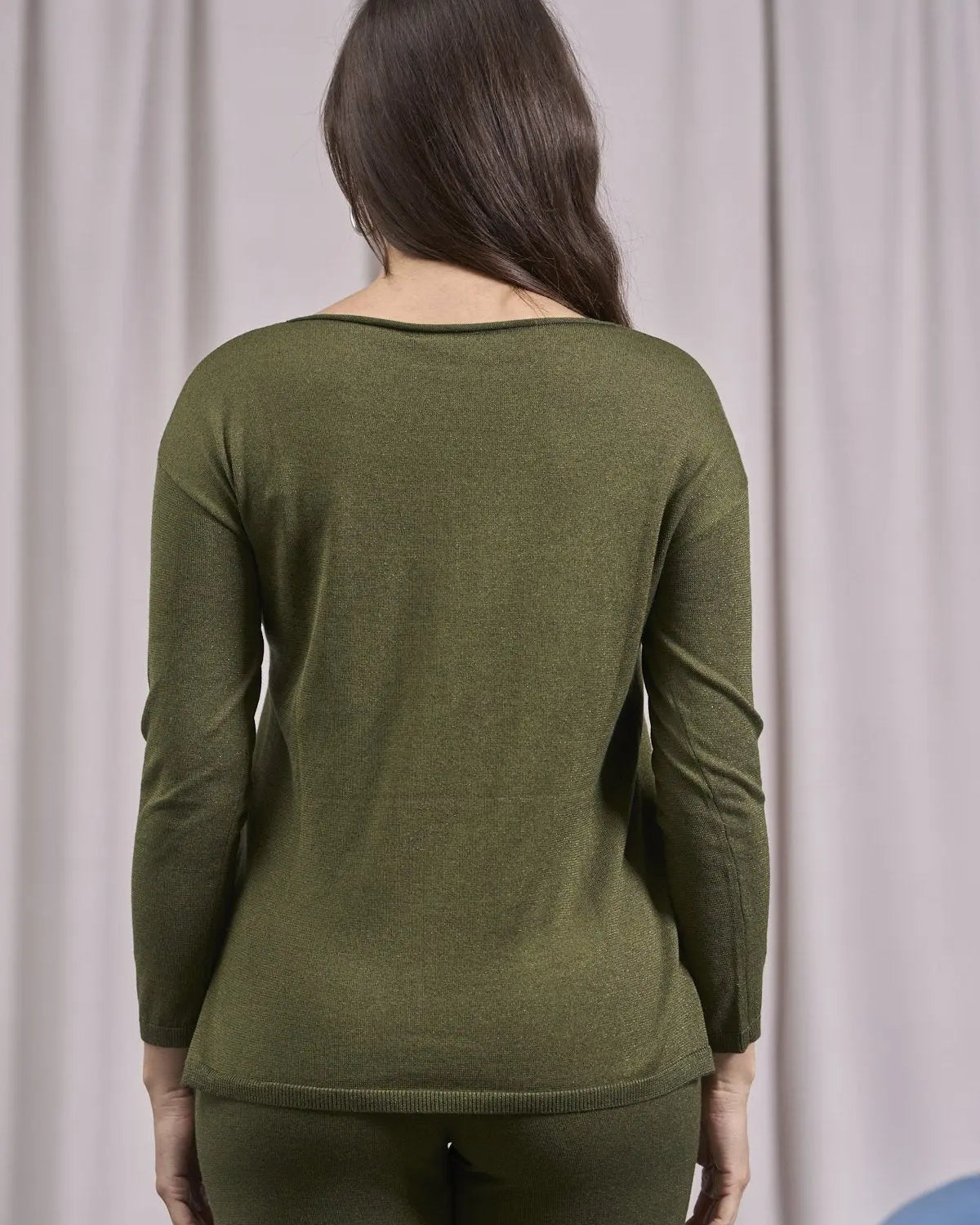 Maglia in lurex a girocollo con spacchi e costine OLIVA IRONICA