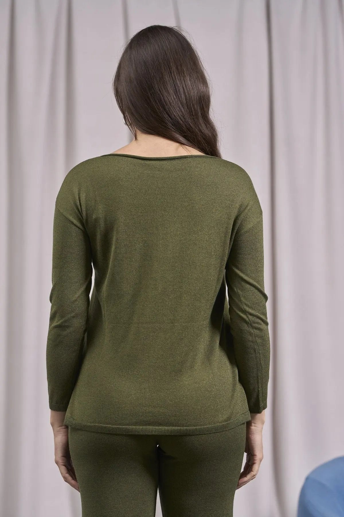 Maglia in lurex a girocollo con spacchi e costine OLIVA IRONICA