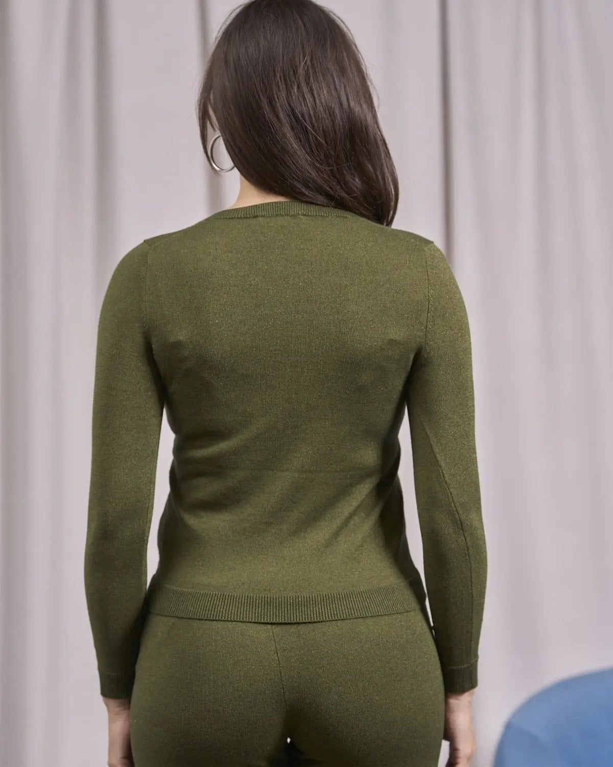 Maglia in lurex a scollo a V con costine OLIVA IRONICA