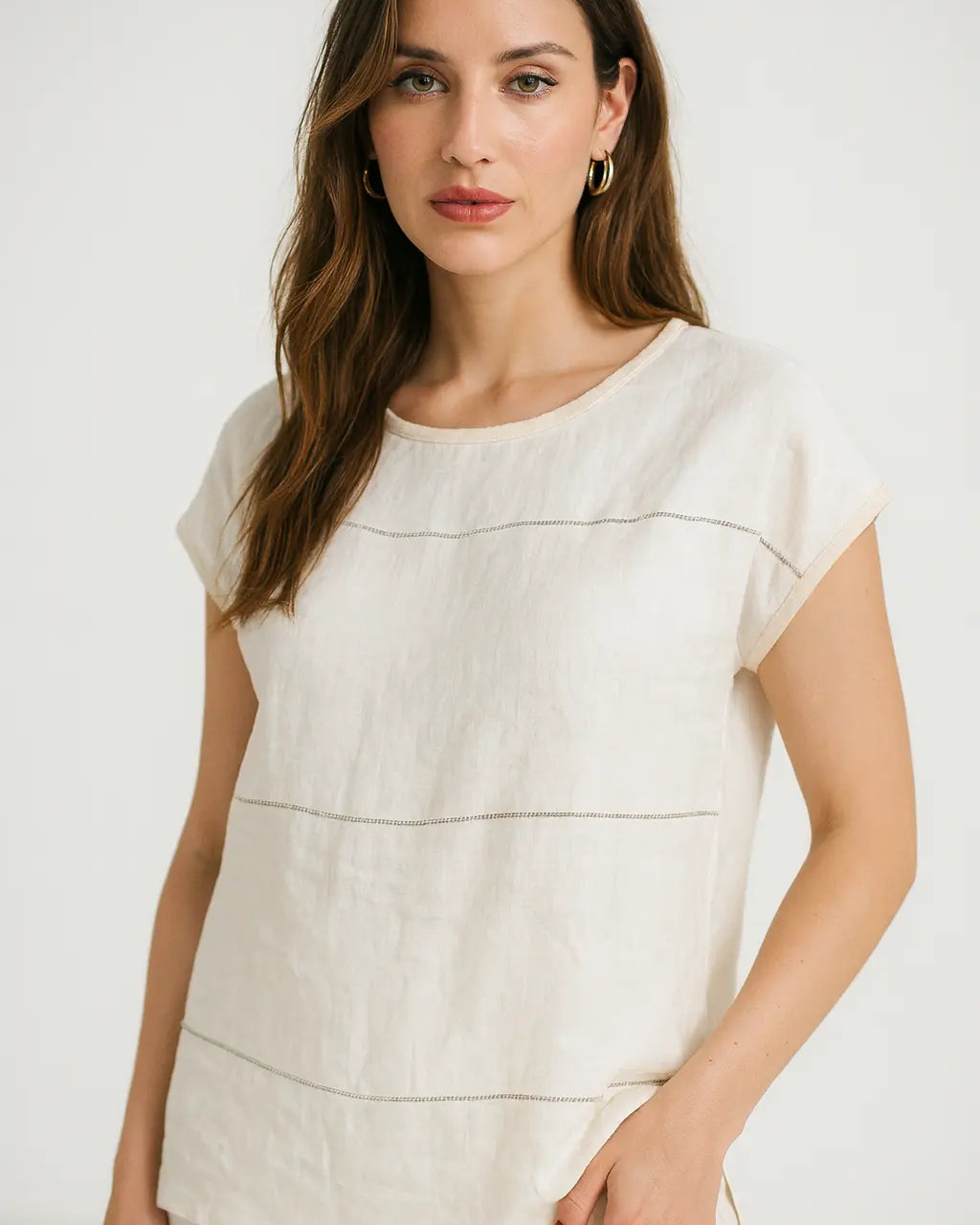 Maglia in misto lino e rayon con passamaneria frontale DORABELLA