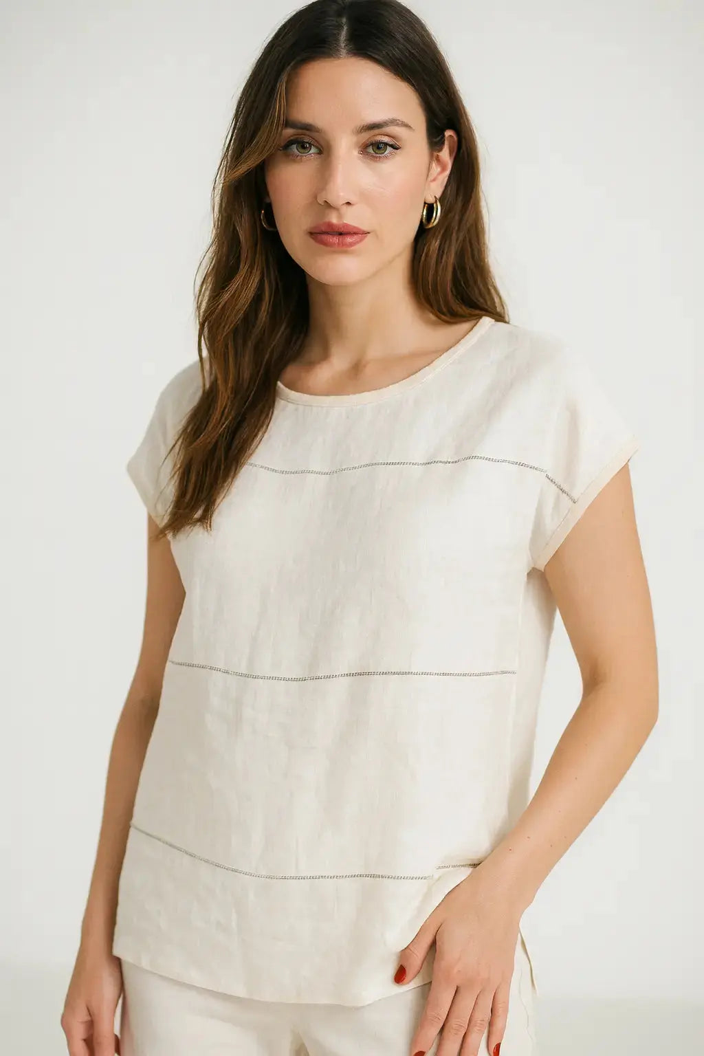 Maglia in misto lino e rayon con passamaneria frontale DORABELLA