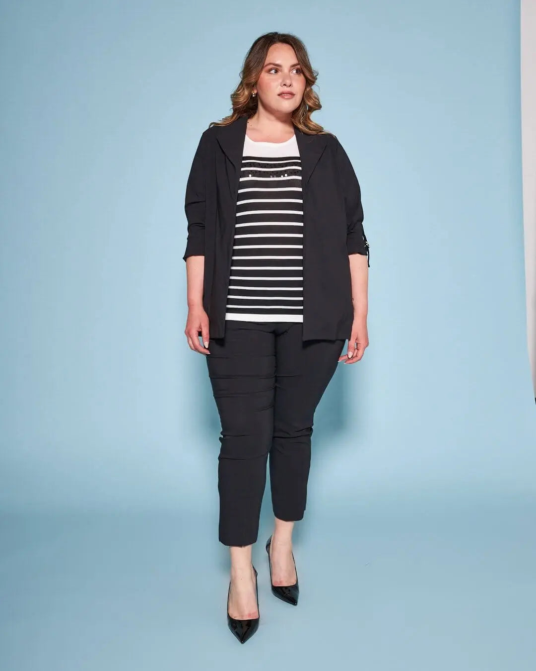 Maglia in misto viscosa a righe con paillettes BIANCO-NERO DORABELLA PIU'