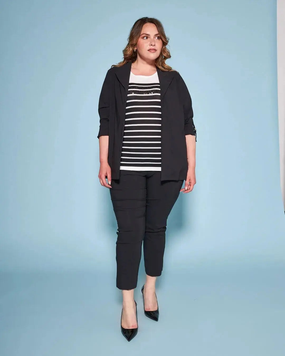 Maglia in misto viscosa a righe con paillettes BIANCO-NERO DORABELLA PIU'