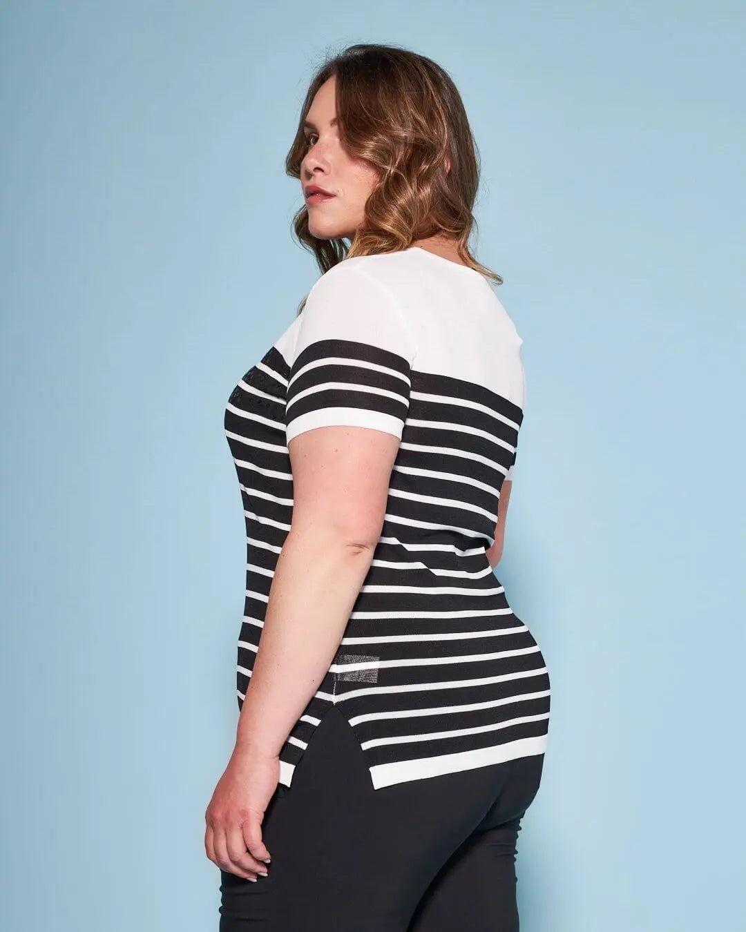 Maglia in misto viscosa a righe con paillettes BIANCO-NERO DORABELLA PIU'