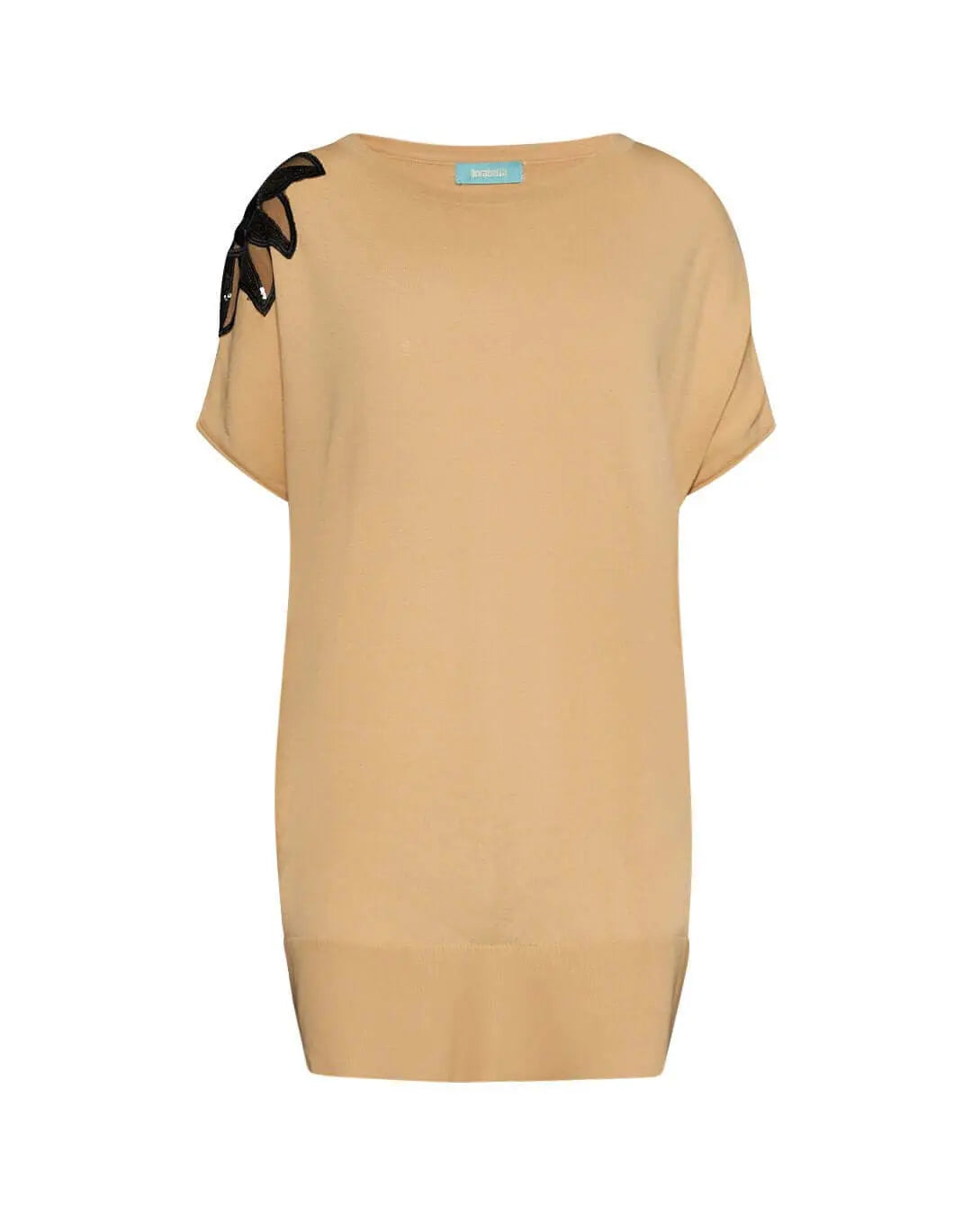 Maglia in tinta unita con dettaglio fiore in paillettes SABBIA DORABELLA