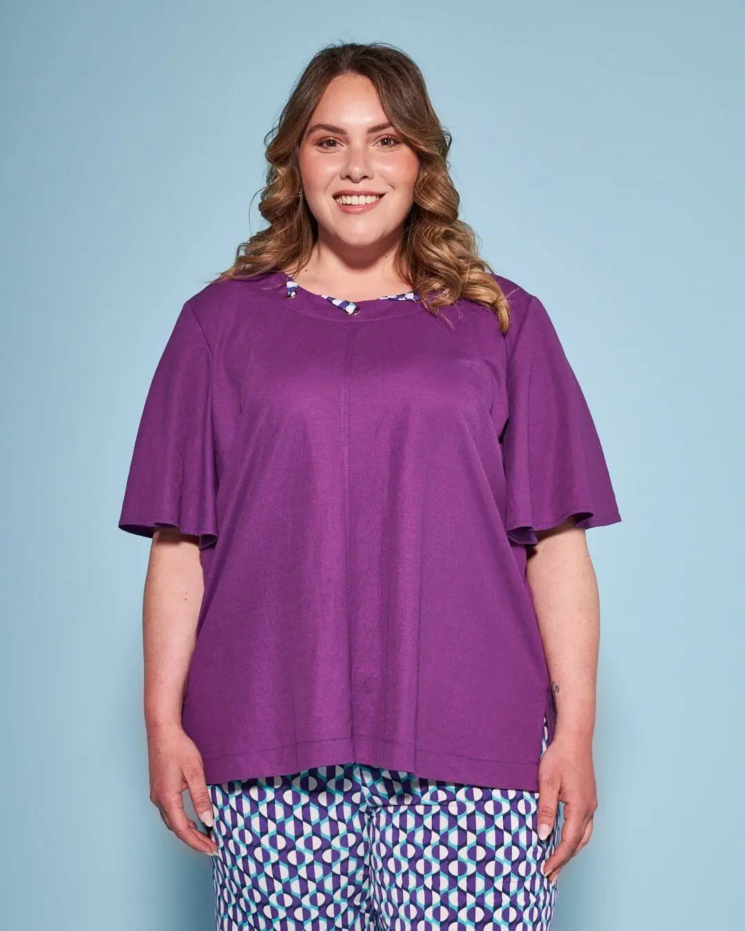 Maglia in tinta unita con occhielli con tessuto intrecciato VIOLA DORABELLA PIU' 49