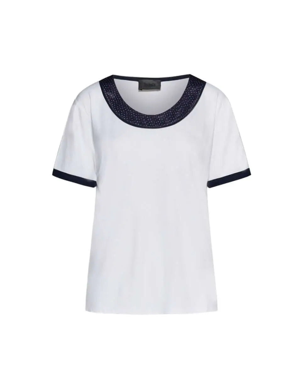 Maglia in viscosa con dettaglio scollo floreale BIANCO DORABELLA XL