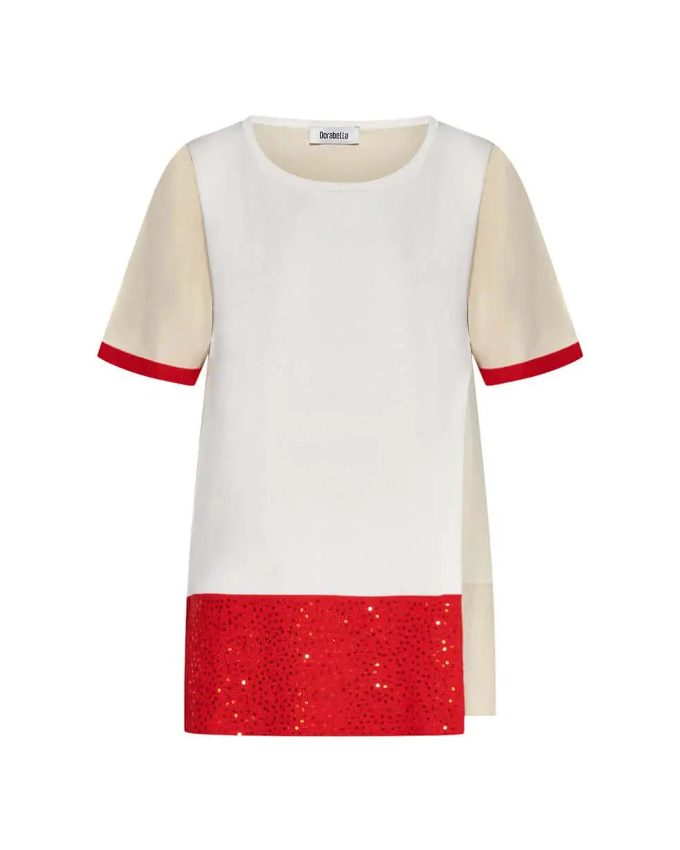 Maglia in viscosa con paillettes BIANCO-BEIGE DORABELLA XL