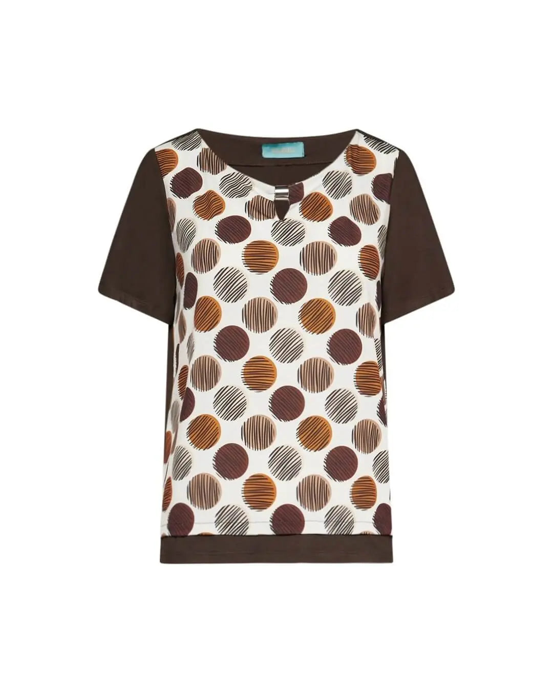 Maglia in viscosa elasticizzata tinta unita con pannello frontale a fantasia e dettaglio in metallo PANNA DORABELLA