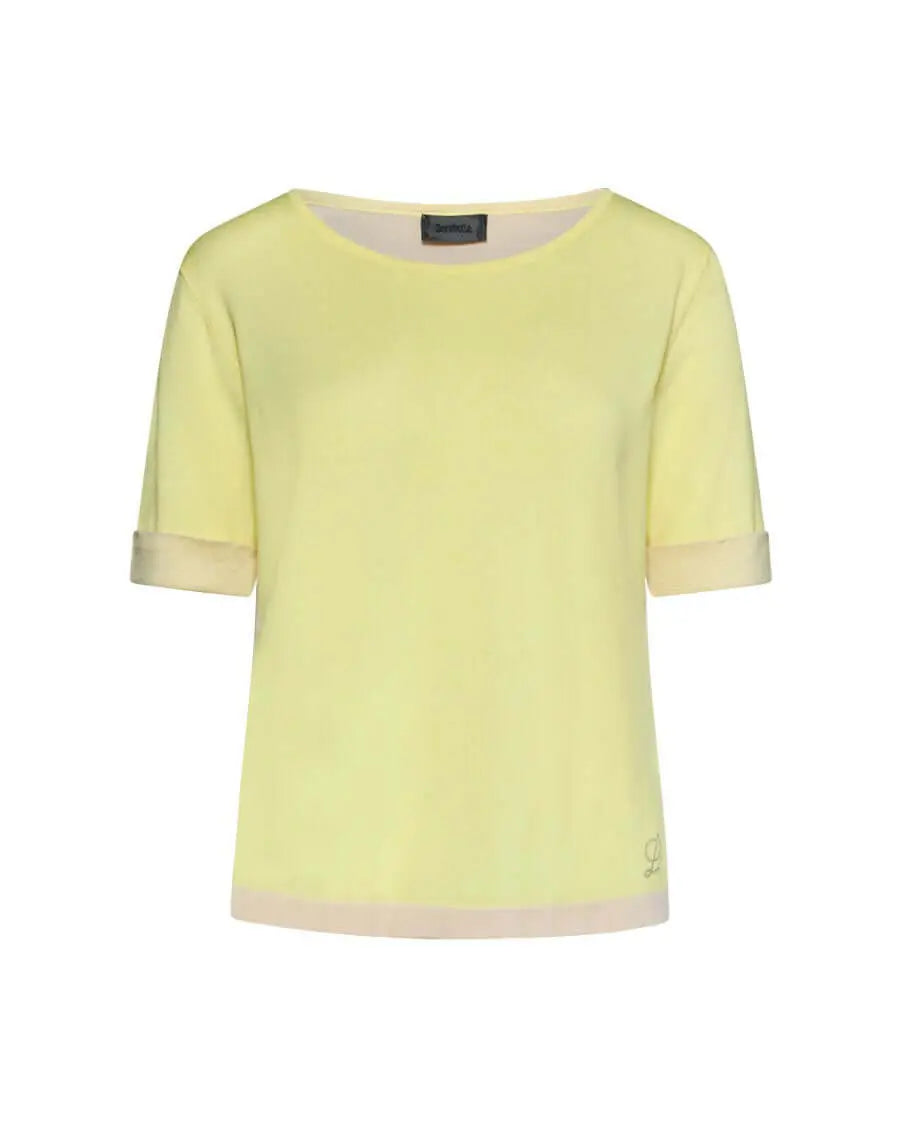 Maglia in viscosa in tinta unita con dettagli a righe GIALLO DORABELLA XL