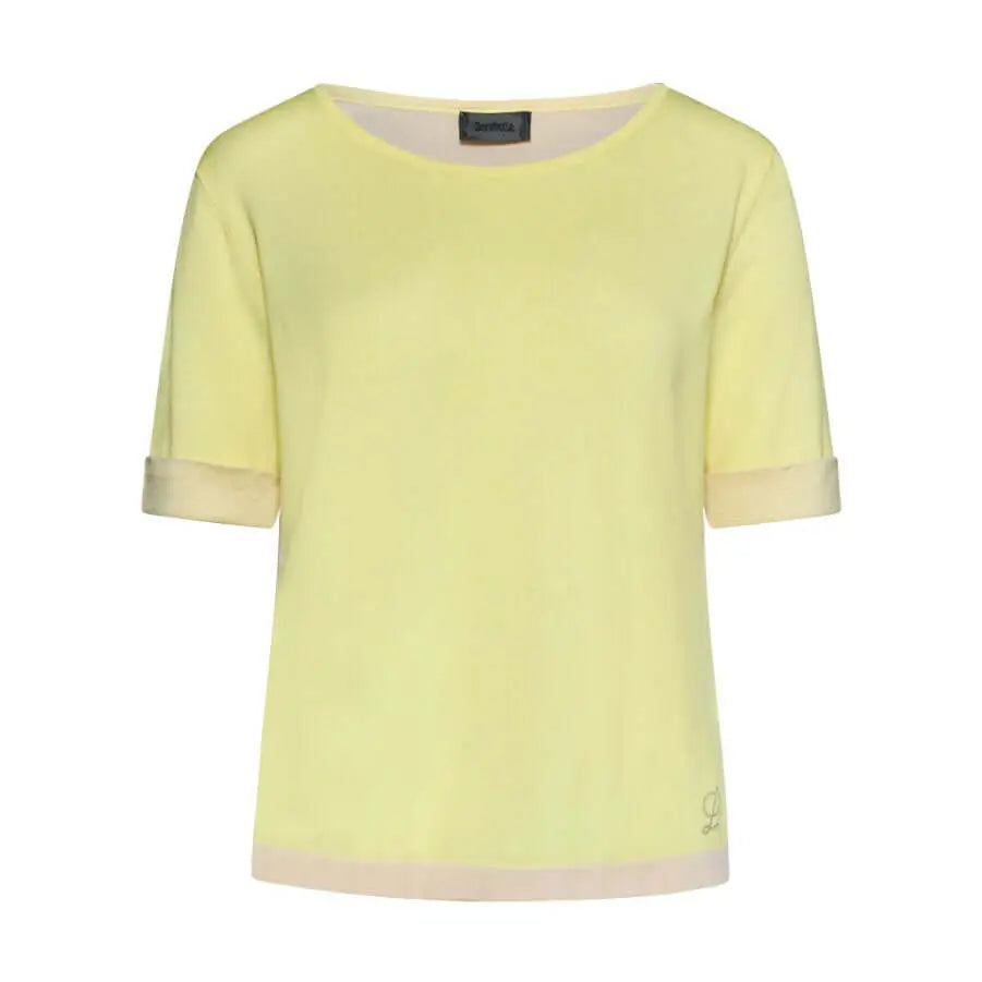 Maglia in viscosa in tinta unita con dettagli a righe GIALLO DORABELLA XL