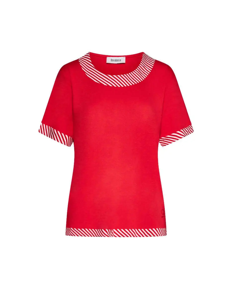 Maglia in viscosa in tinta unita con profili a righe ROSSO DORABELLA PIU' XL