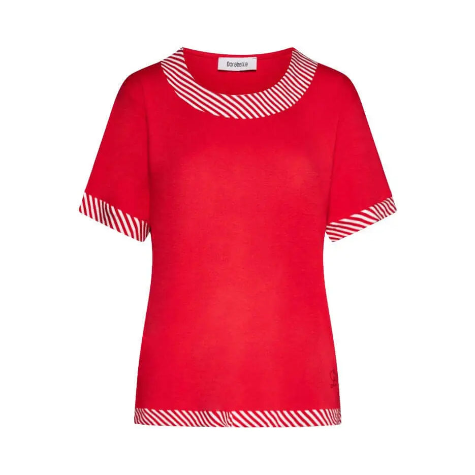 Maglia in viscosa in tinta unita con profili a righe ROSSO DORABELLA PIU' XL