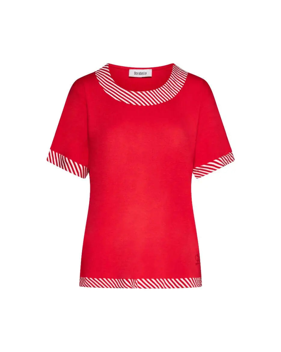 Maglia in viscosa in tinta unita con profili a righe ROSSO DORABELLA PIU' XL