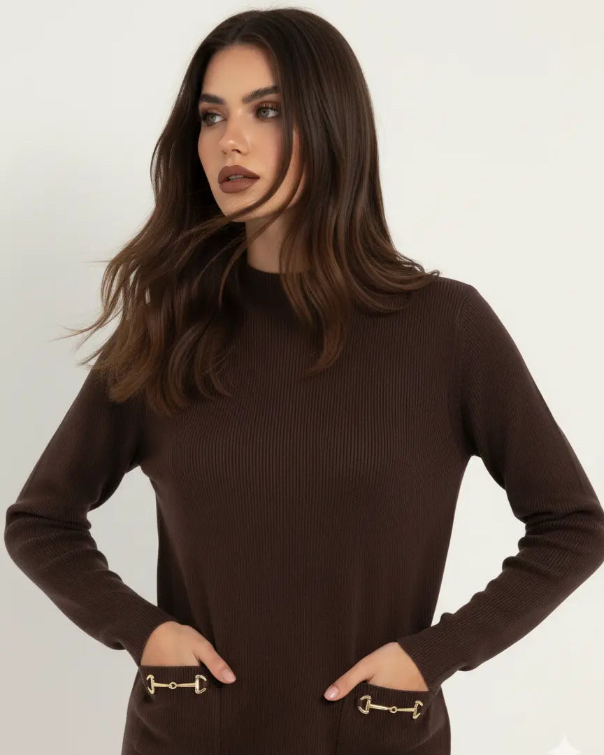 Maglia lupetto a costina con accessori DORABELLA