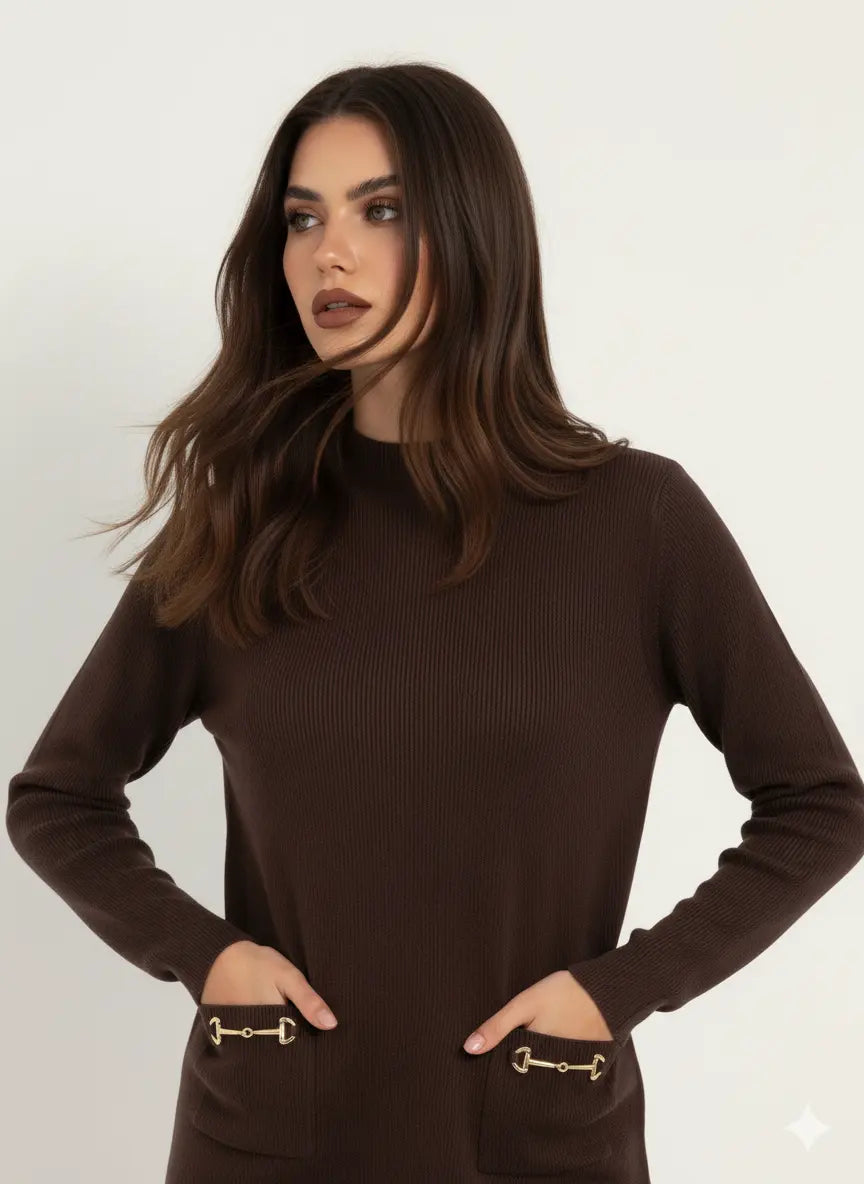 Maglia lupetto a costina con accessori DORABELLA