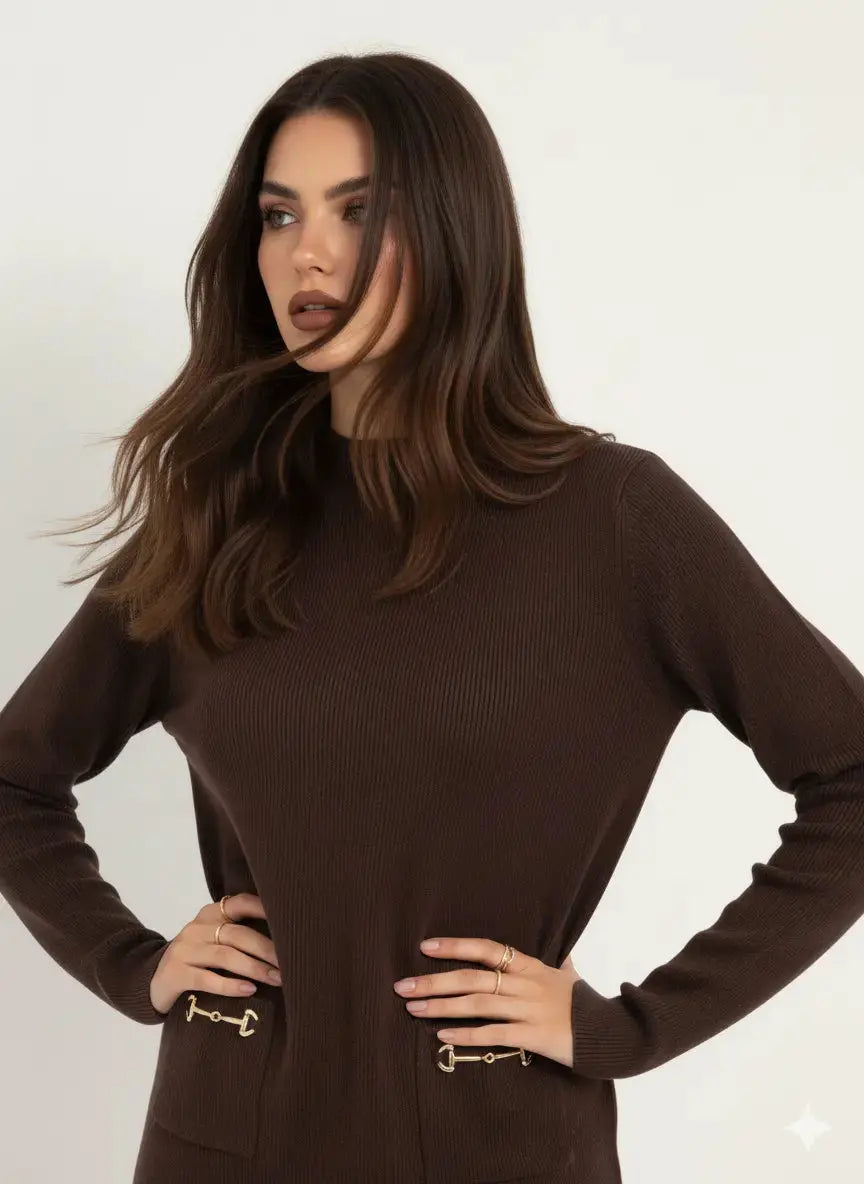 Maglia lupetto a costina con accessori DORABELLA