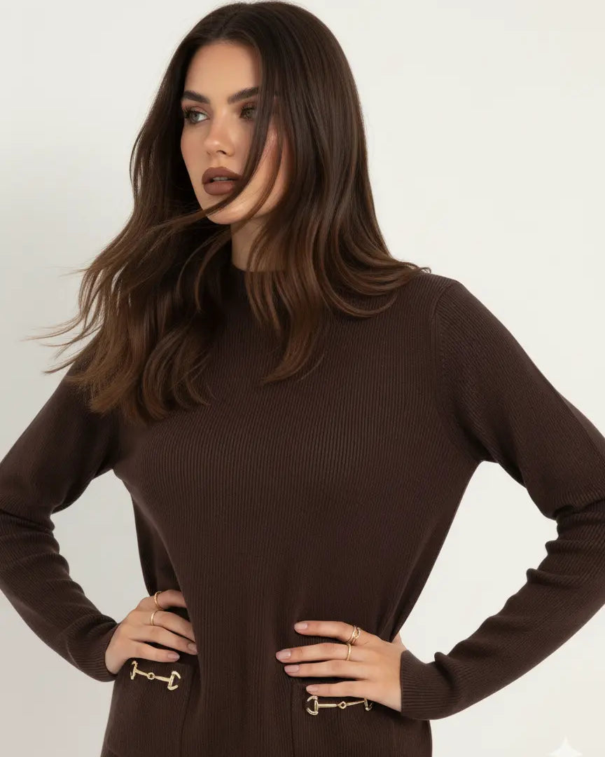 Maglia lupetto a costina con accessori DORABELLA