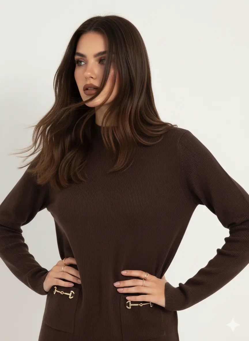 Maglia lupetto a costina con accessori DORABELLA