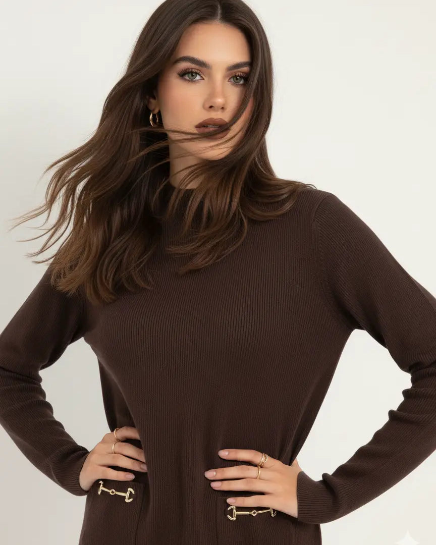 Maglia lupetto a costina con accessori DORABELLA