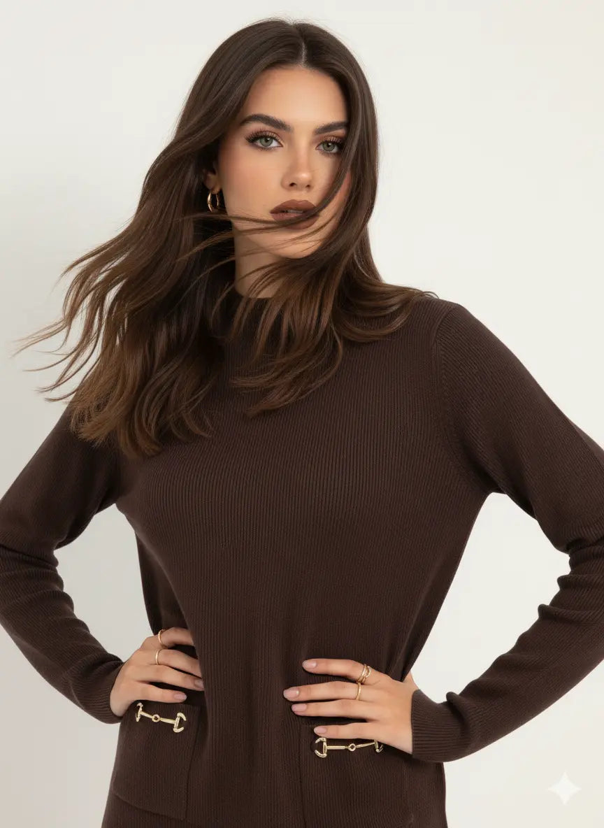 Maglia lupetto a costina con accessori DORABELLA