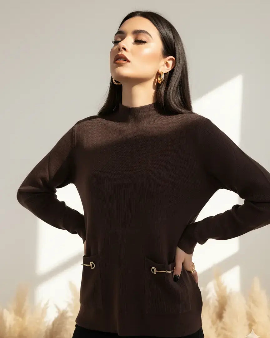 Maglia lupetto a costina con accessori DORABELLA