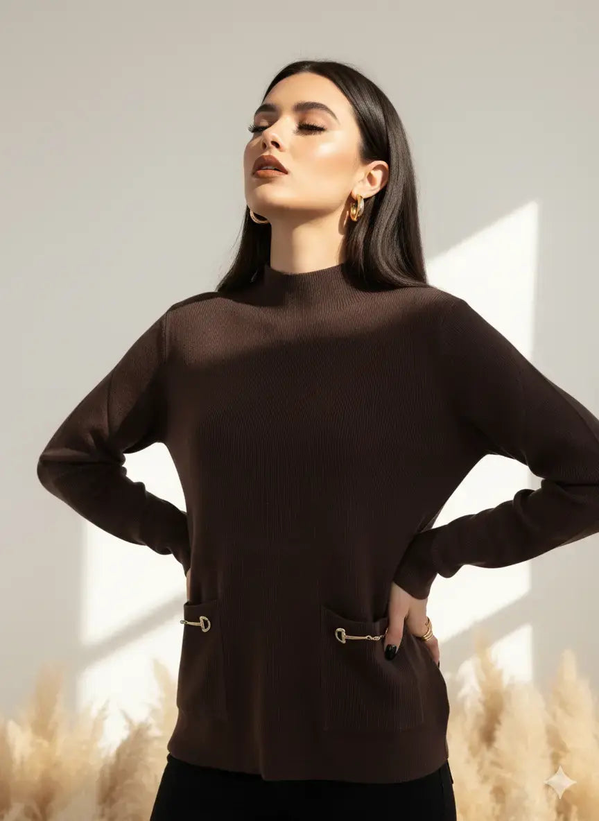 Maglia lupetto a costina con accessori DORABELLA