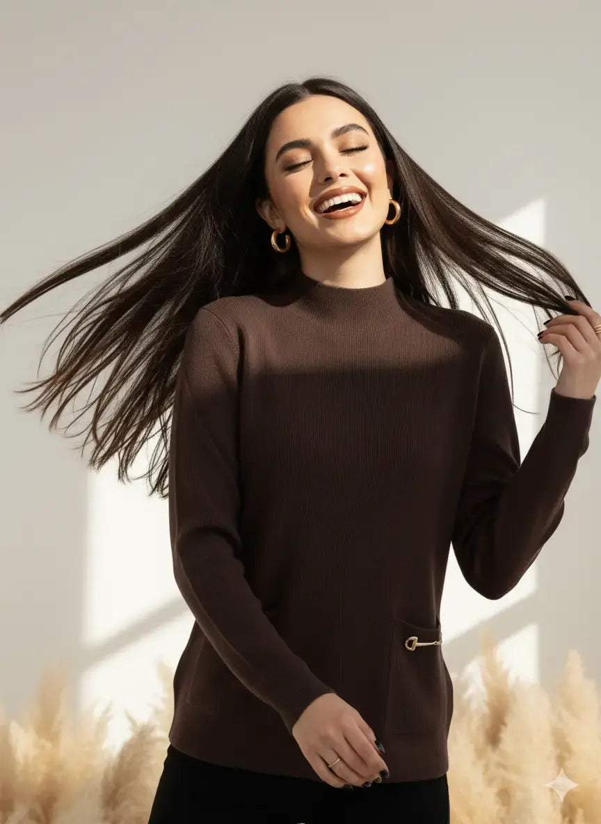 Maglia lupetto a costina con accessori DORABELLA