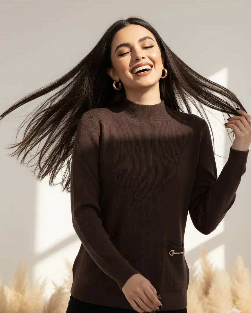 Maglia lupetto a costina con accessori DORABELLA