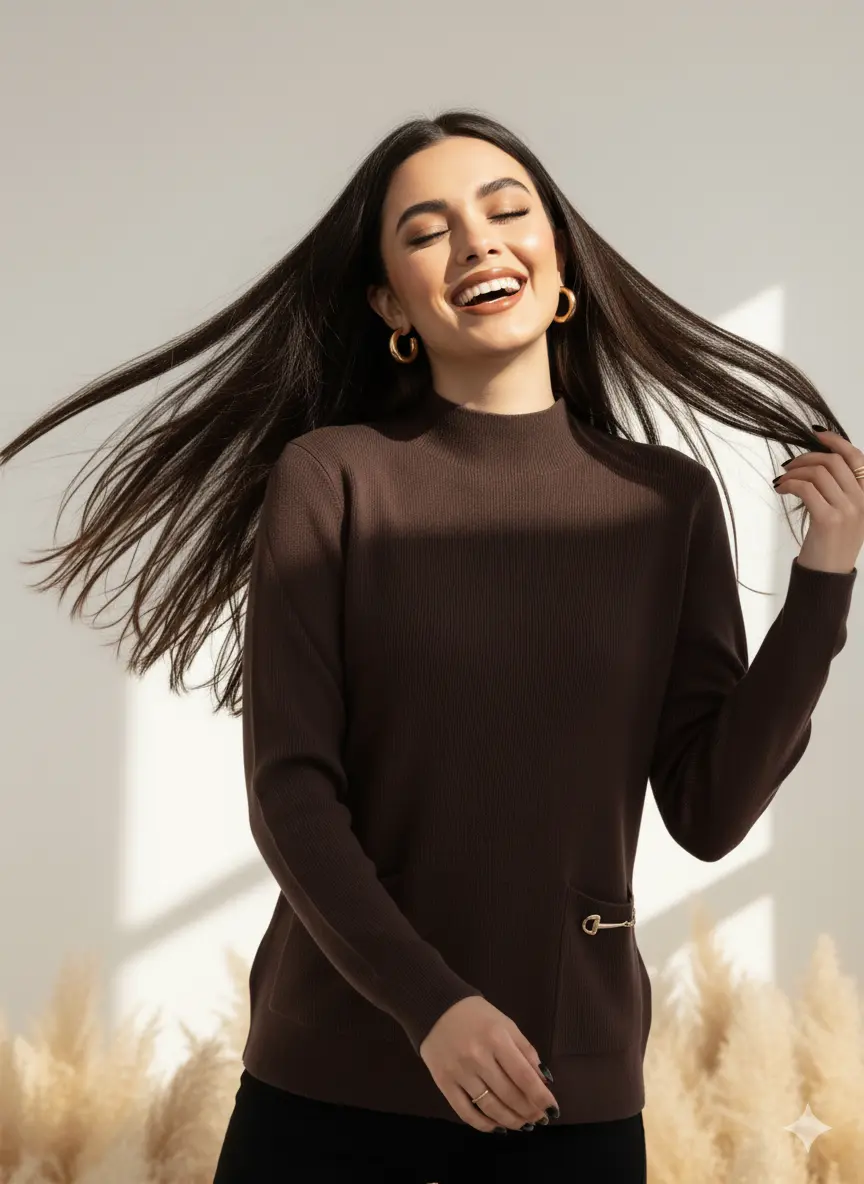 Maglia lupetto a costina con accessori DORABELLA