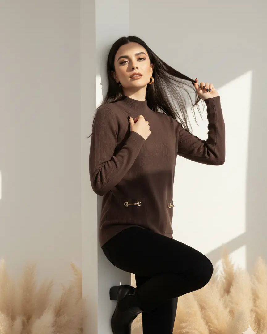 Maglia lupetto a costina con accessori DORABELLA