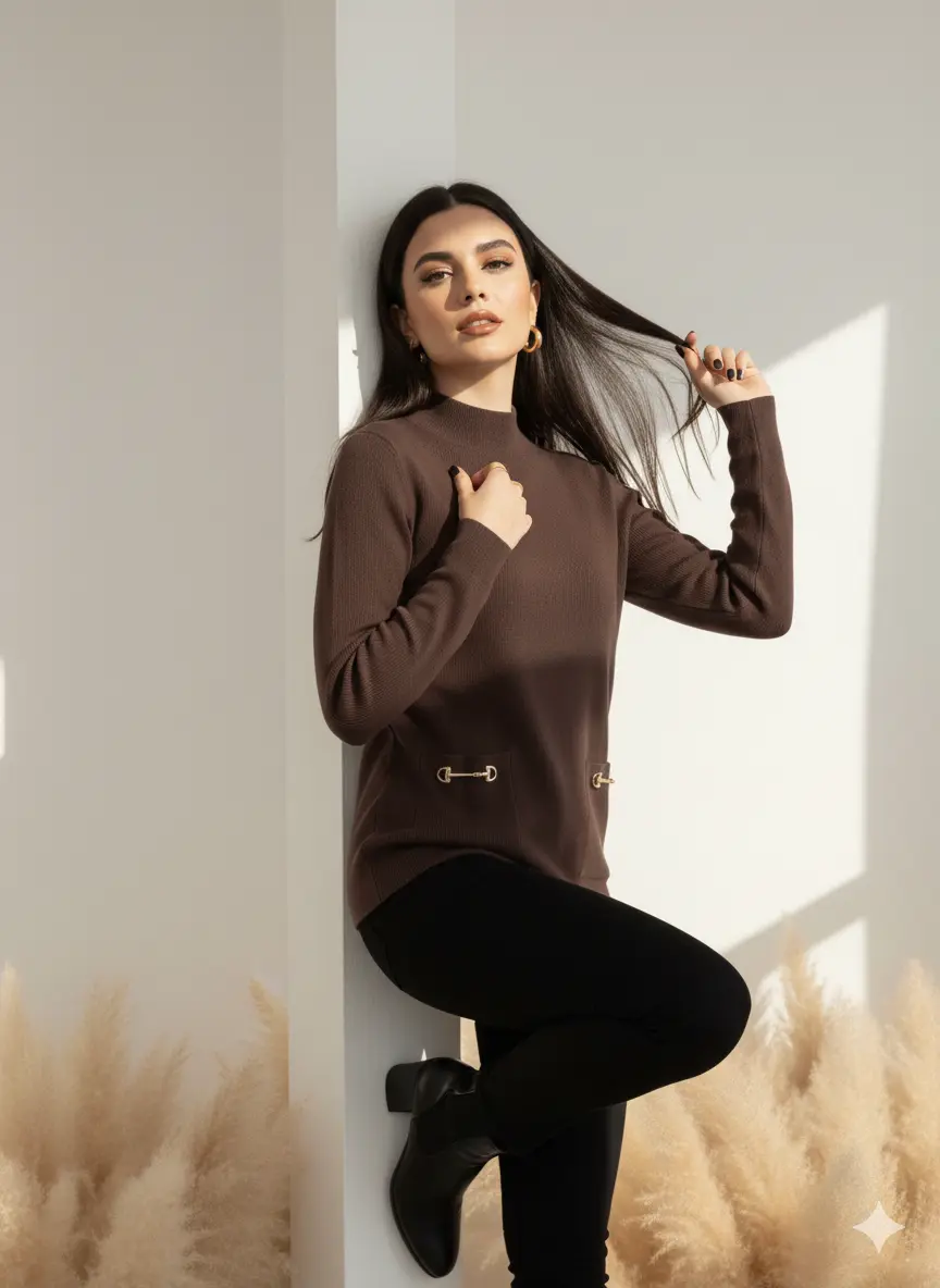 Maglia lupetto a costina con accessori DORABELLA