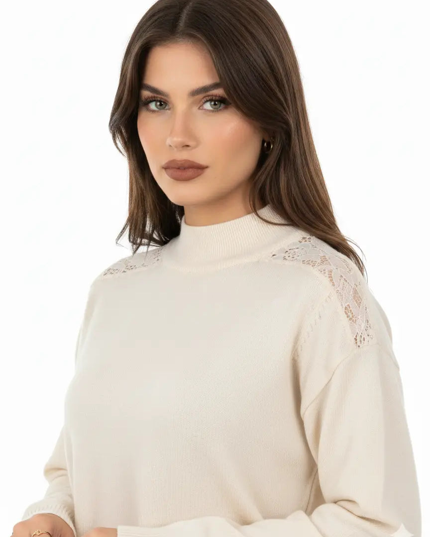 Maglia lupetto con applicazione in pizzo DORABELLA