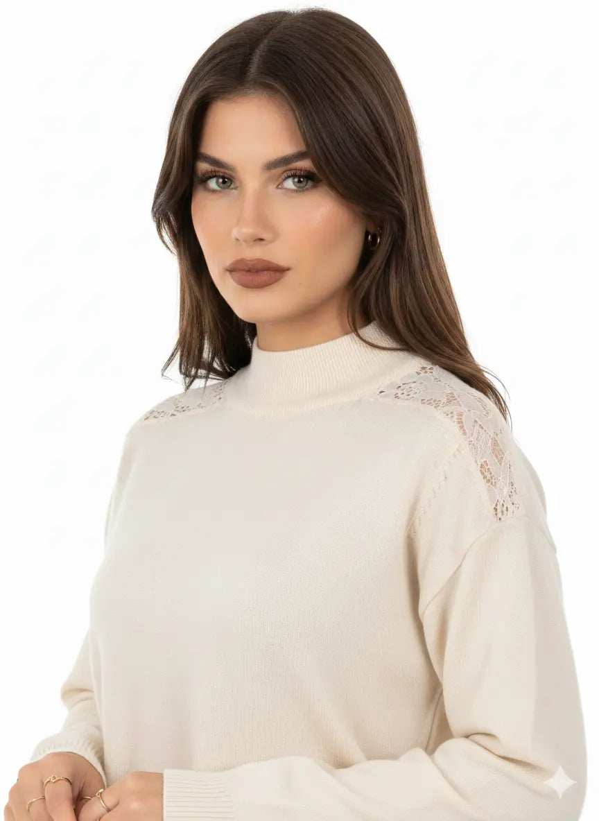 Maglia lupetto con applicazione in pizzo DORABELLA