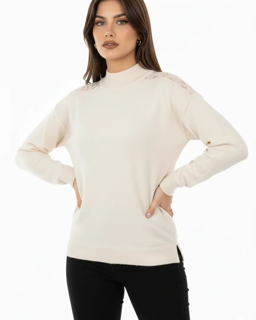 Maglia lupetto con applicazione in pizzo DORABELLA