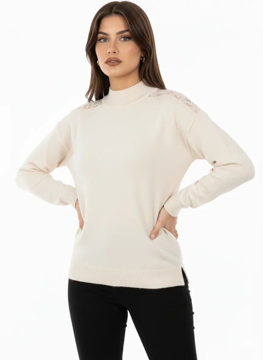 Maglia lupetto con applicazione in pizzo DORABELLA