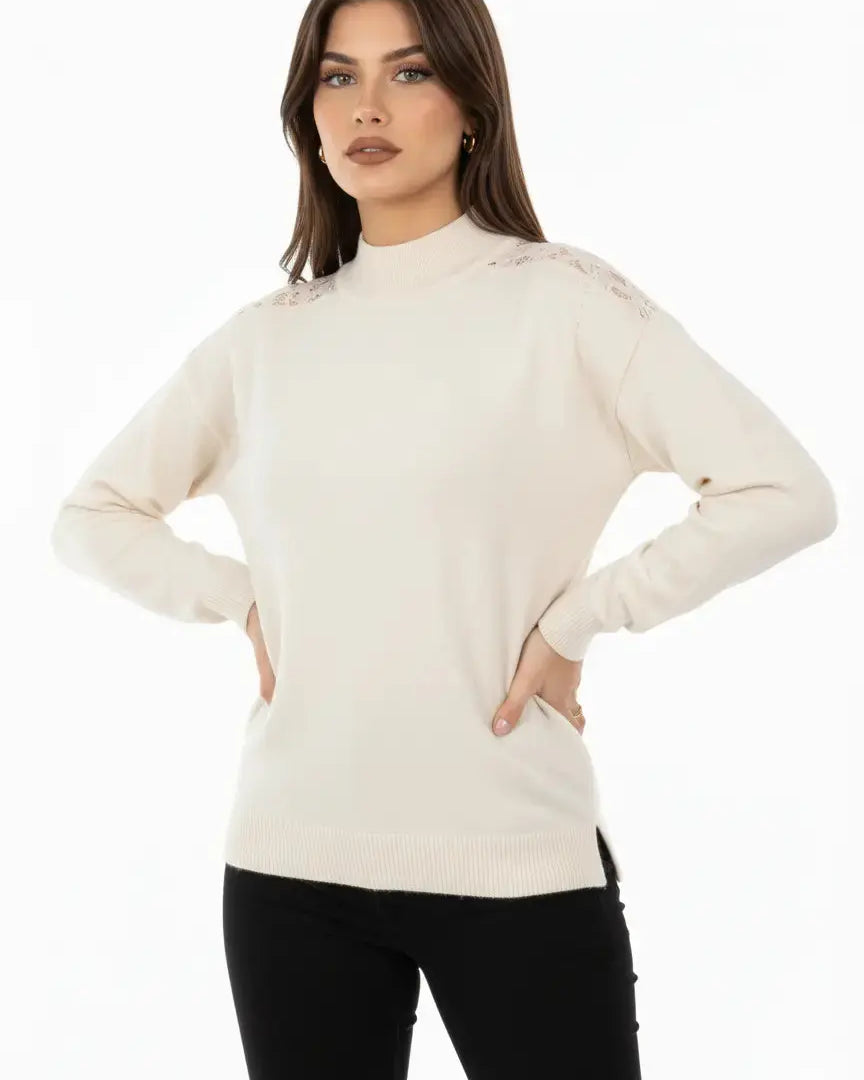 Maglia lupetto con applicazione in pizzo DORABELLA
