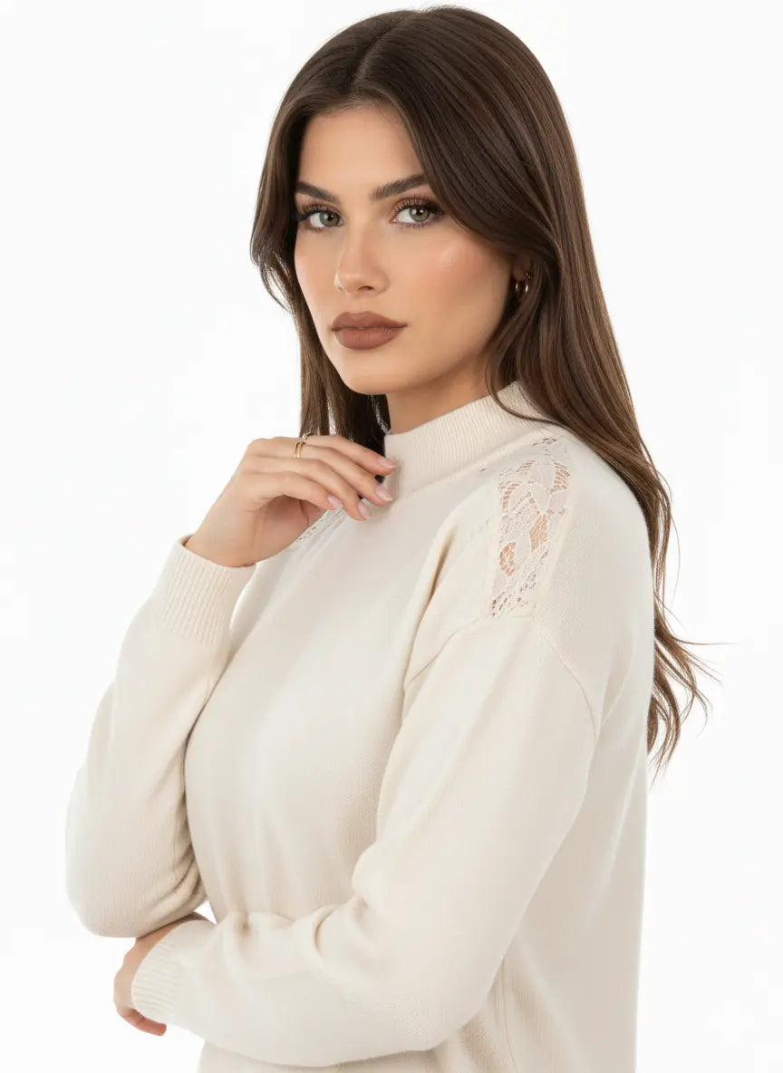 Maglia lupetto con applicazione in pizzo DORABELLA