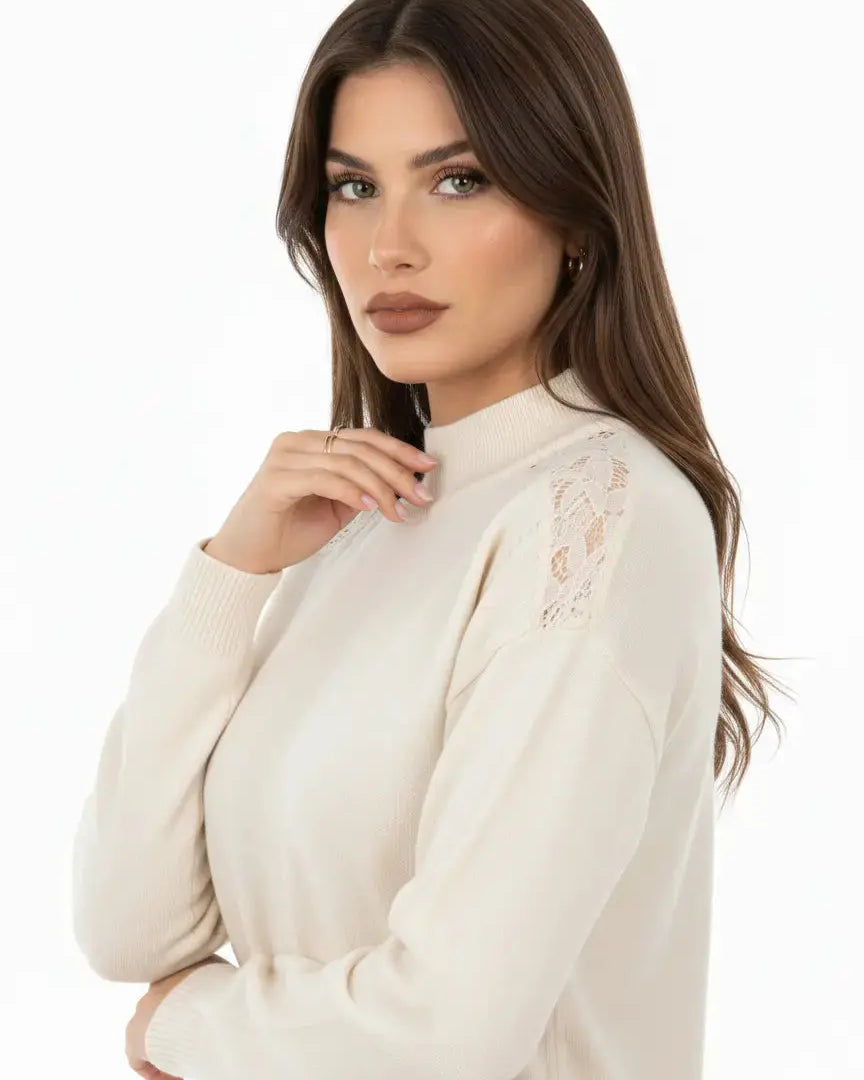 Maglia lupetto con applicazione in pizzo DORABELLA