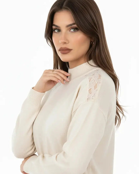 Maglia lupetto con applicazione in pizzo DORABELLA