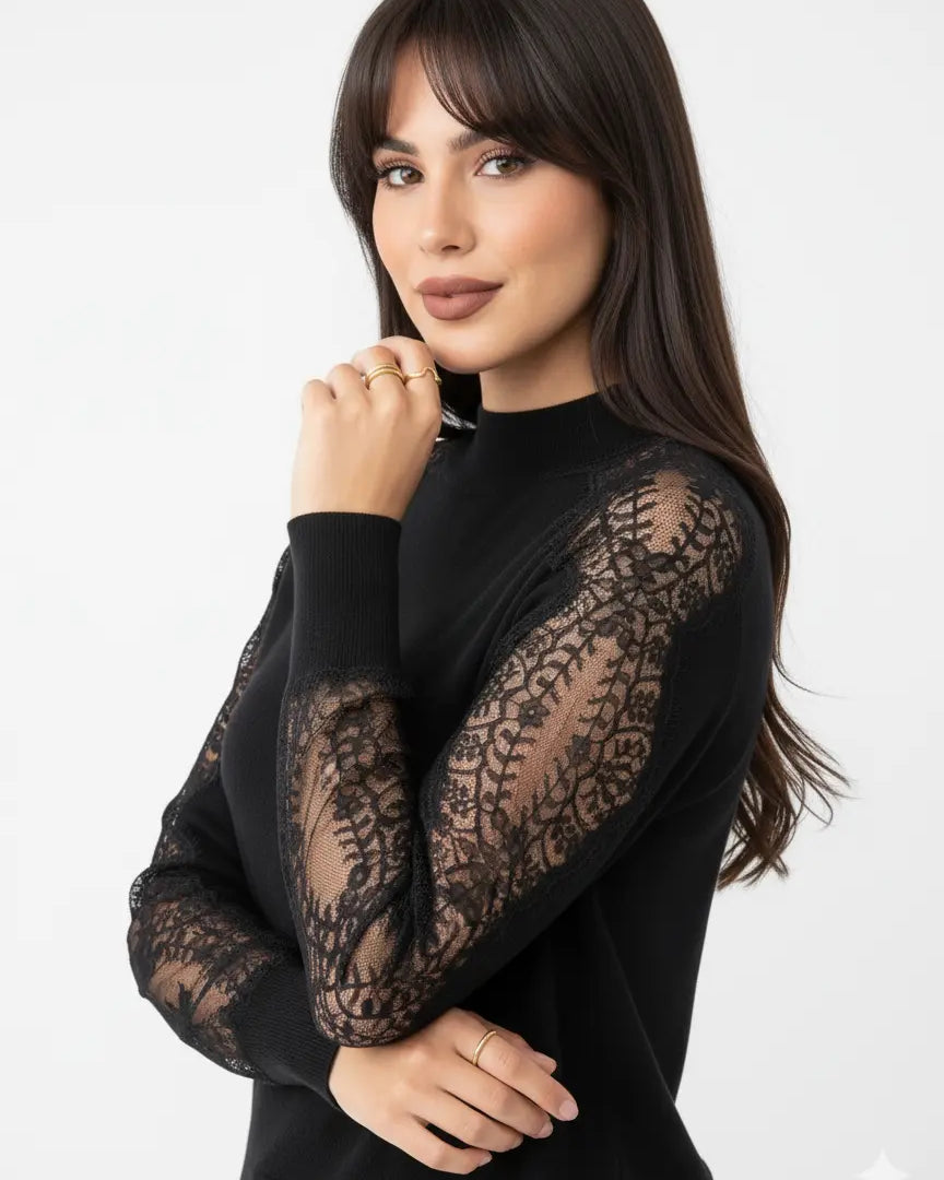 Maglia lupetto con maniche in pizzo DORABELLA