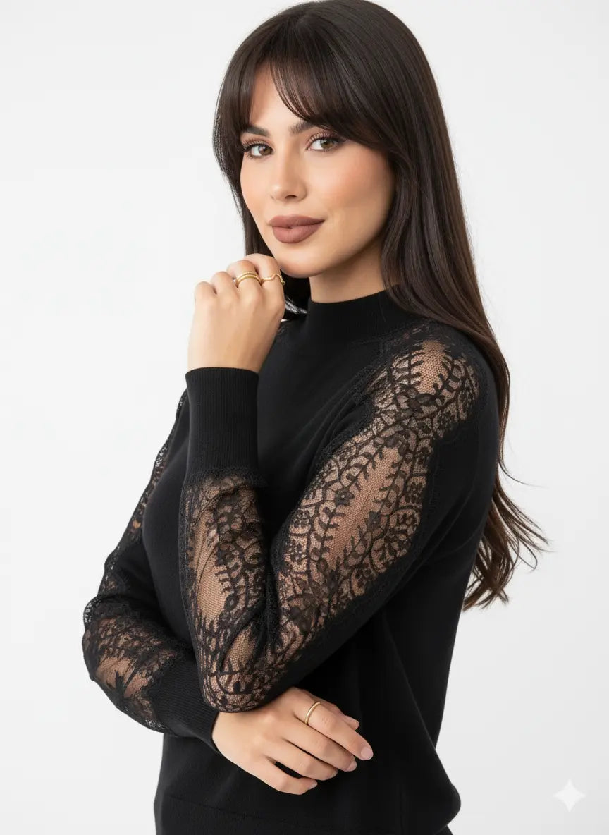 Maglia lupetto con maniche in pizzo DORABELLA