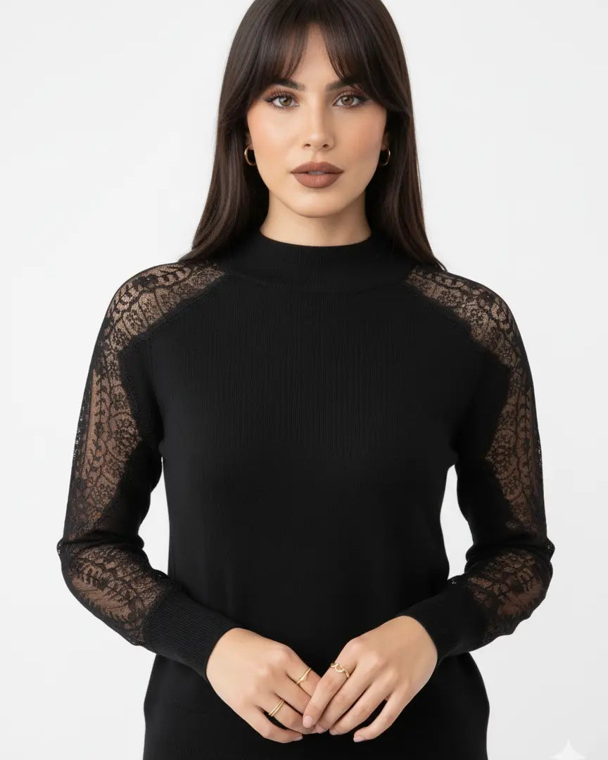 Maglia lupetto con maniche in pizzo DORABELLA